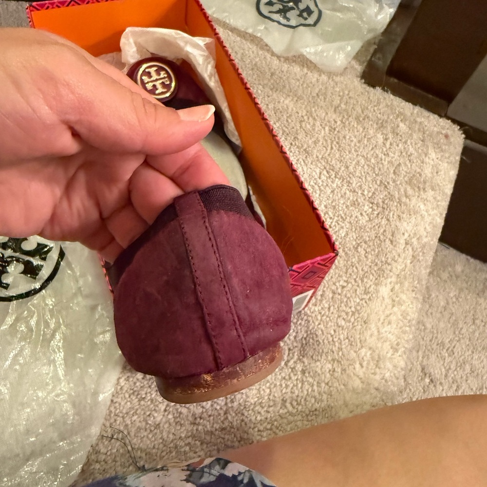 Tory Burch Red Suede Flats with Logo - Picture 9 of 12